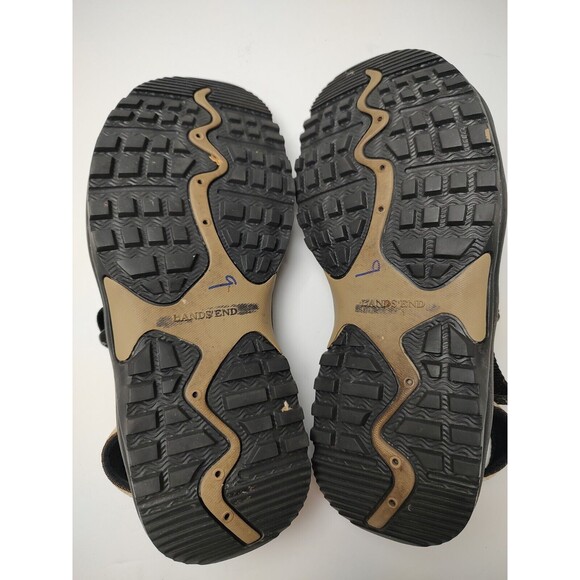 Lands End Mens Size 8 Adjustable Strap Sandals Water Shoes Black Tan - Picture 7 of 8